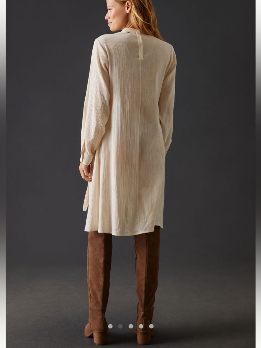 Anthropologie Antik Batik Cotton Ivory Long-Sleeve Black Embroidered Dress - Picture 2 of 16